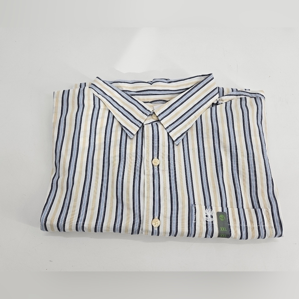 NWT Timberland Mens sz XXL Blue & Tan Stripe Button Down Dress Casual SHIRT